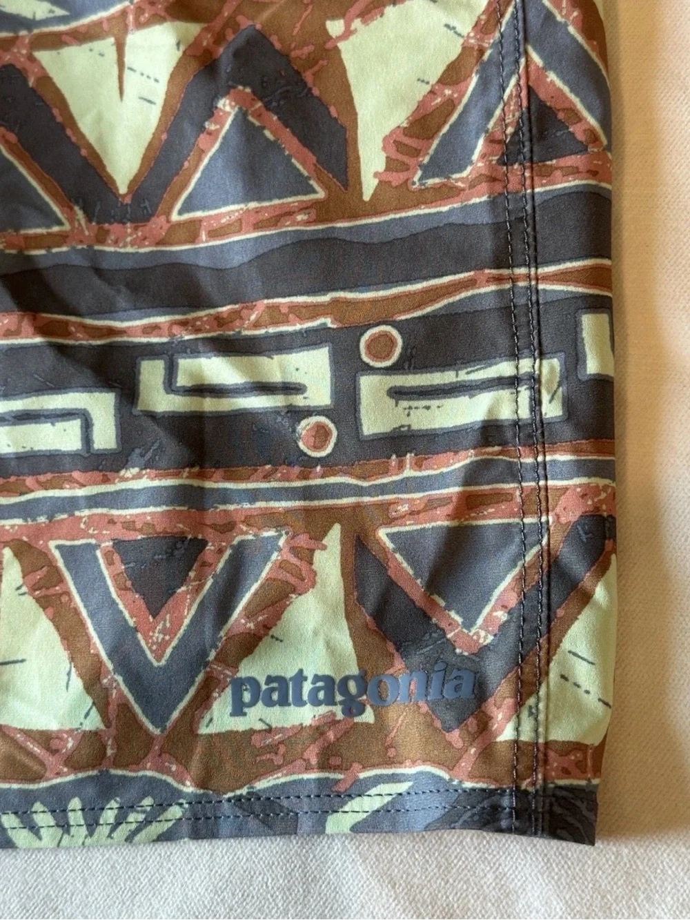 Patagonia Men's Tribal-Pattern Swim Board Shorts — Brown, Green & Black